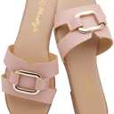 Herstyle Women’s Flat Sandals 2025 – Square Open Toe Fashion Casual Slides with Metal Chain, Memory Foam Footbed Insole, Slip-On Dressy Sandals for Summer