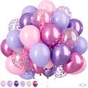 Pink and Purple Balloons, 50PCS 12 Inch Confetti Balloons, Metallic Purple Pink Latex Balloons with Ribbon, Party Balloons for Birthday Shower Wedding Party Decorations