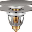 Universal Bathroom Sink Stopper with Hair Catcher, for 1.04-1.97 Inch Drain Hole, Spring Core Bathtub Drain Cover, Pop Up Sink Plug Basin Drain Strainer, Large Lid Gray