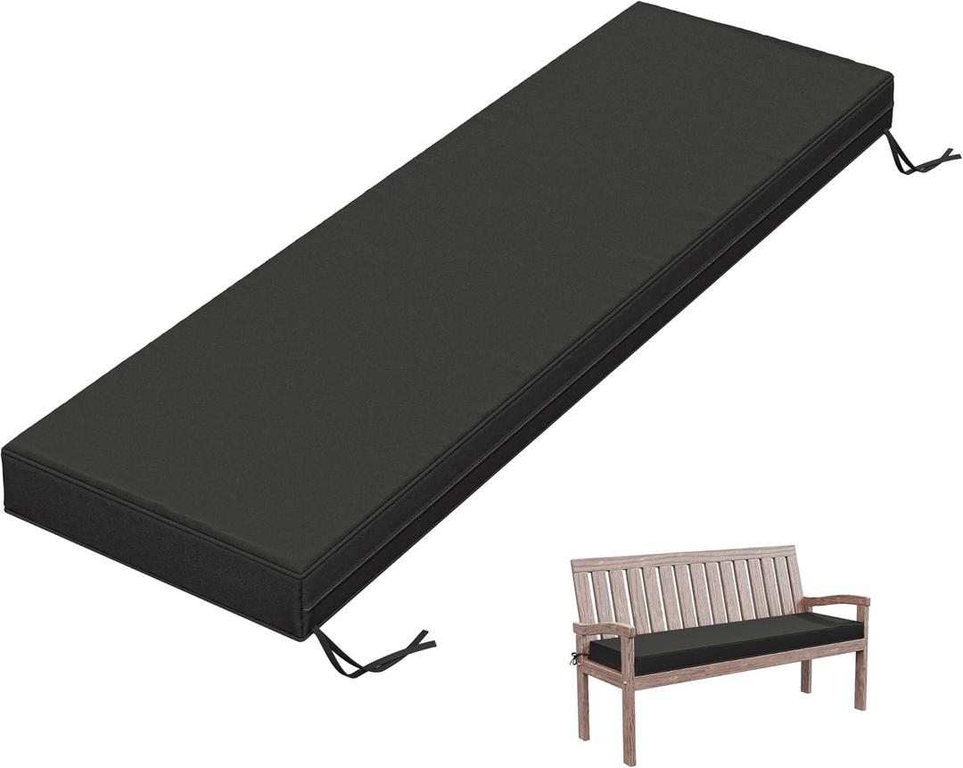 Tounosnt Outdoor Bench Cushion 60 X 18 X 3.5 Inch Thick Waterproof Patio Furniture Cushions, Patio Porch Swing Replacement Seat Pad with Tie Straps and Anti-Slip, for Backyard Garden, Black