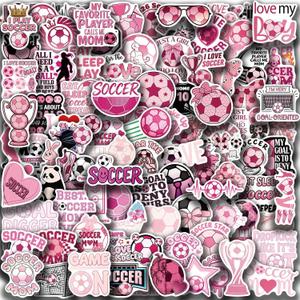 3 x 100PCS Soccer Stickers,Vinyl Waterproo Decals for Laptops Water Bottles Journals,Pink Soccer Sporty Gifts