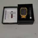 Stainless Steel Watch Band with Case Compatible with Apple Watch Series 9 8 7 (45mm), Rugged Strap with Metal Protective Bumper Cover for iWatch Bands Men (Gold)