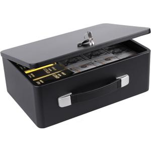 Fireproof Document Box with Key Lock, Fire Resistant Safe Storge Box Security Chest for Valuables, Documents, Passport, Cash, Pistols, Exterior Size 12.7 x 8.7 x 4.6 Inch