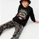 Toddler Baby Boy Clothes Cartoon Face Print Colour Blocking Sweatshirt + Sweatpants Outfits Set (13-14 Years)