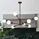 10.9"-52.3" Height Adjustable Modern Chandelier Ceiling Light Fixture, 8-Light Sputnik Chandeliers Brown and Gold Mid Century Chandelier Over Table, Chandeliers for Dining Room (Bulbs Not Included)