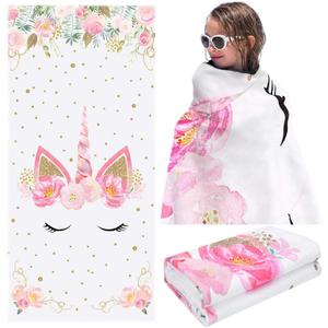 BOAO Unicorn Beach Towel for Girl Personalized Unicorn Microfiber Beach Towel for Kid 27.5" x 59" Quick Dry Rainbow Bath Towels Absorbent for Travel Swim Spa Home Bath Pool 'Glitter Pink, Cute Style'