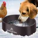 Afduv Heated Pet Water Bowl 3.7L for Dogs and Cats Outdoor, Anti Chew Cord & Thermostatic Control, Large Heated Bowl Keeps Water Warm for Chicke Brown