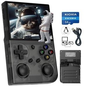 G350 Retro Game Console,Linux System RK3326 G350 Handheld Game Console Built-in 64G TF Card 4371 Games,3.5-inch IPS Screen, WiFi, Bluetooth 4.2, HDMI Output, 3200mAh Battery