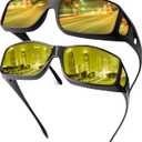 Fimoson Night Driving Glasses for Men Women Fit Over Sunglasses Anti Glare Polarized HD Night Vision Glasses (A04 Dark & Black Frame/ Yellow Night Vision Lens)