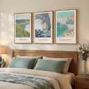 3 Piece Framed Monet Landscape Wall Art for Living Room, Large Impressionist Vintage Coastal Picture Canvas Prints Painting, Classic Nature Artwork Decor for Bedroom Hallway 16x24 Inch, 16w" X 24h"x3pcs
