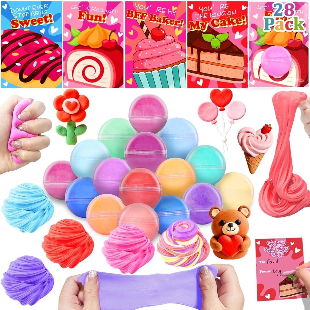 28 Pack Butter Slime Balls for Kids - Goodie Bag Filler Stress Fidget Relief Toys for Toddles Boys Girls Classroom Exchange Prizes Birtday Party Favors