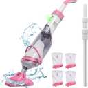 Pool Vacuum for Above Ground Pool with a Telescopic Pole, Running time up to 1H, T403 Handheld Rechargeable Pool Cleaner with Powerful Suction up to 18.5 gallons/min, Ideal for Leaves, Debris (Pink)