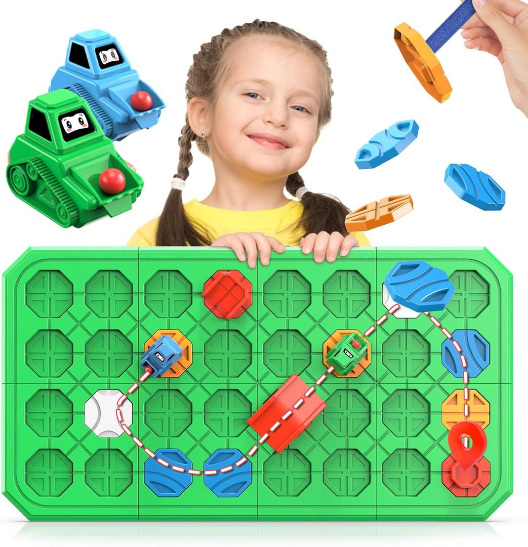 Logic Road Builder Games Toys: STEM Toys for 4 Year Old Kids, Montessori Board Game Brain Teaser Puzzles Preschool Learning Activities Educational Toy for Toddler Ages 3 5 6 7 8-12 Gifts(Green 32PCS)