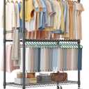 Homdox Heavy Duty Rolling Clothes Rack, Adjustable Clothing Rack for Hanging Clothes, Portable Closet Rack with 4 Hanging Rods, 2 Storage Shelves, 45" W x 20.5" D x 80" H, Black
