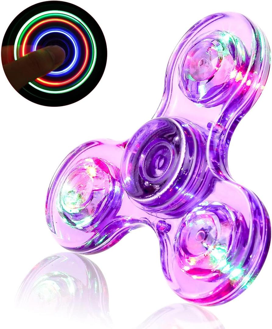 SCIONE LED Fidget Spinners, Light Up Sensory Fidgets Toys for Kids, Glow in The Dark Toy for Kid 4-8-12, ADHD Anxiety Stress Relief Toys for Adults, School Classroom Exchange Gifts for Kids (Purple)