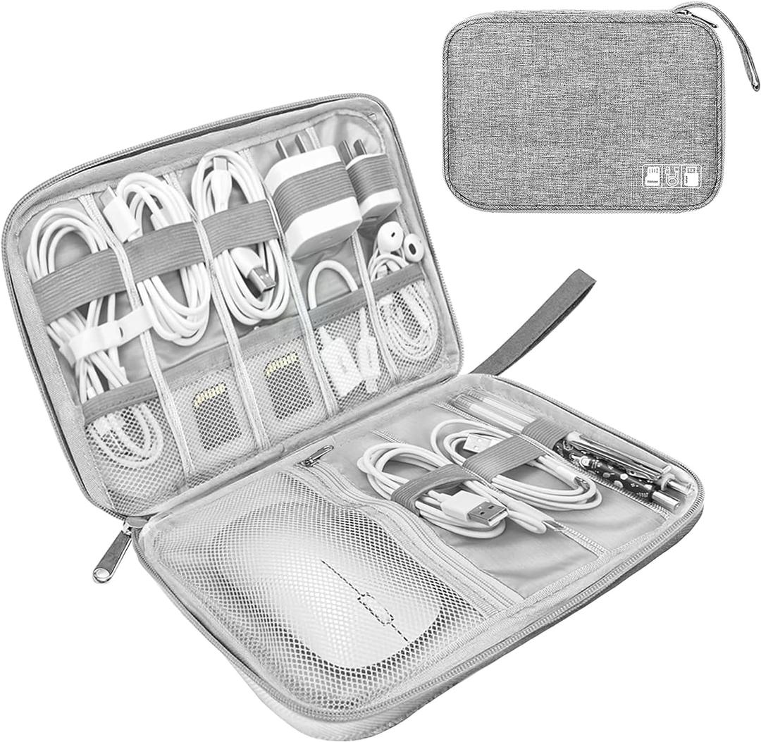 Electronics Organizer Travel Case,Electronic Accessories Storage Bag,Portable Waterproof Cable Organizer Bag,Travel Cord Organizer Bag for Small Charging Cord Storage,Cables,SD Card (Grey) (Single Layer)