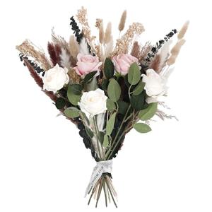 Ovveroche 40 PCS Boho Dried Flowers Bouquet with Pampas Grass Eucalyptus Baby Breath Bunny Tail Roses for Rustic Wedding Farmhouse Decor Home Centerpieces