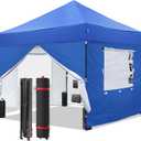 10x10 Pop Up Canopy-Instant Outdoor Tent with Roller Bag,4 Sand Bags&4 Sidewalls for Instant Tents,Waterproof Top Cover for Garden Patio Camping,Blue by DNKMOR