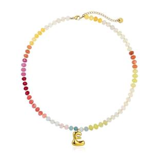 Necklace For Women Colorful Beaded Natural Stone Choker,Gold Color Balloons Letter Pendant Necklace Summer Beach Jewelry ﻿,E