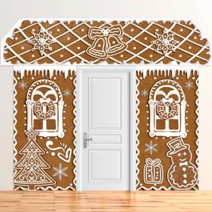 3 Pcs Christmas Gingerbread House Decorations Gingerbread Door Covers Backdrop Christmas Door Banners for Xmas Holiday Party Photography Photo Background Decor(Snowflakes Style)