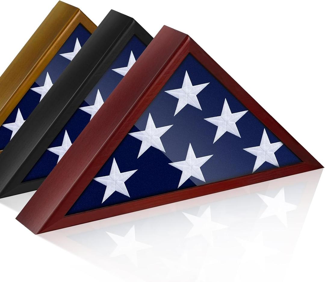 Glass Front Flag Display Case for 5' x 9.5' Folded Burial Flag, Mahogany Solid Wood Frame, Wall Mount Military Flag Box Display Case for Veterans