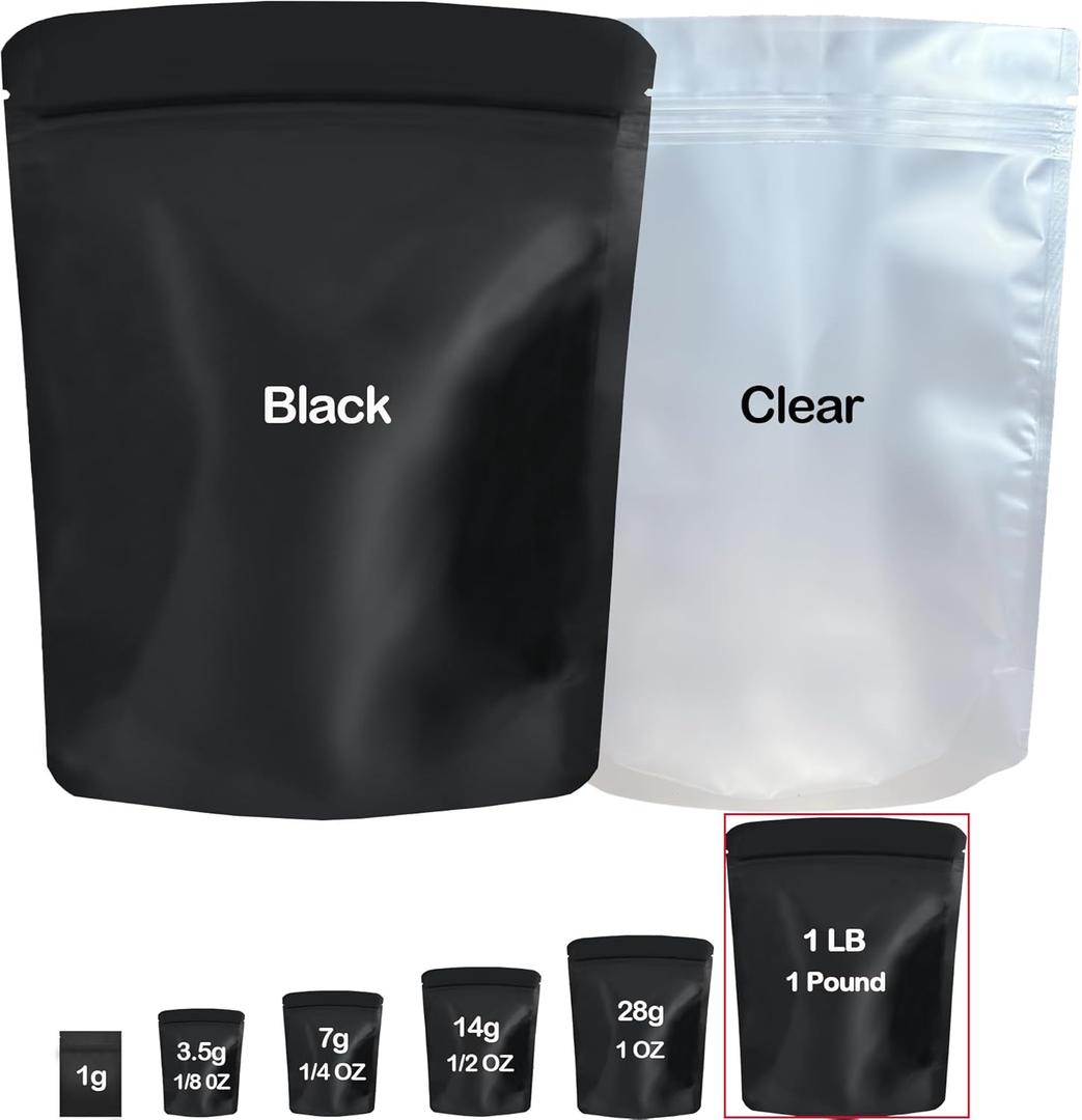 20 Pack Big Mylar Bags, 14 x 18.5 inchs Premium Smell Proof Bags with Double-sided Matte Design Resealable Food Storage Aluminum Foil Stand-up Packaging Bags. (1 LB / 1 Pound) (20 pcs-14x18.5(1 LB))