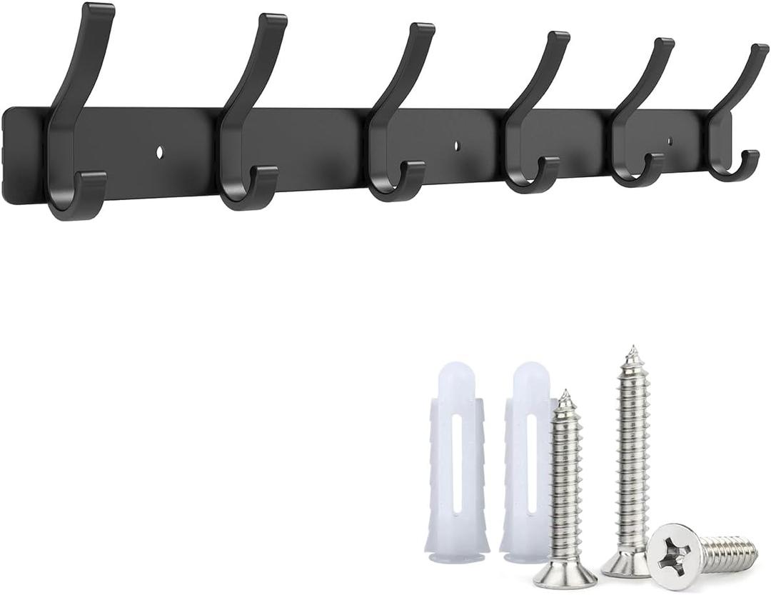 Coat Hooks Wall Mount, All Metal Wall Hook for Hanging Coats, Hat Rack with 6 Double Hooks, Entryway Hooks for Hanging Coats, Backpacks, Hats, Keys and More