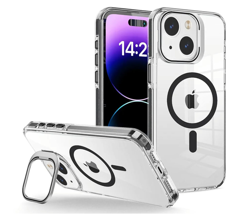 WOGROO iPhone 15 Pro Max Case, Compatible with MagSafe, Magnetic Kickstand, Clear Black