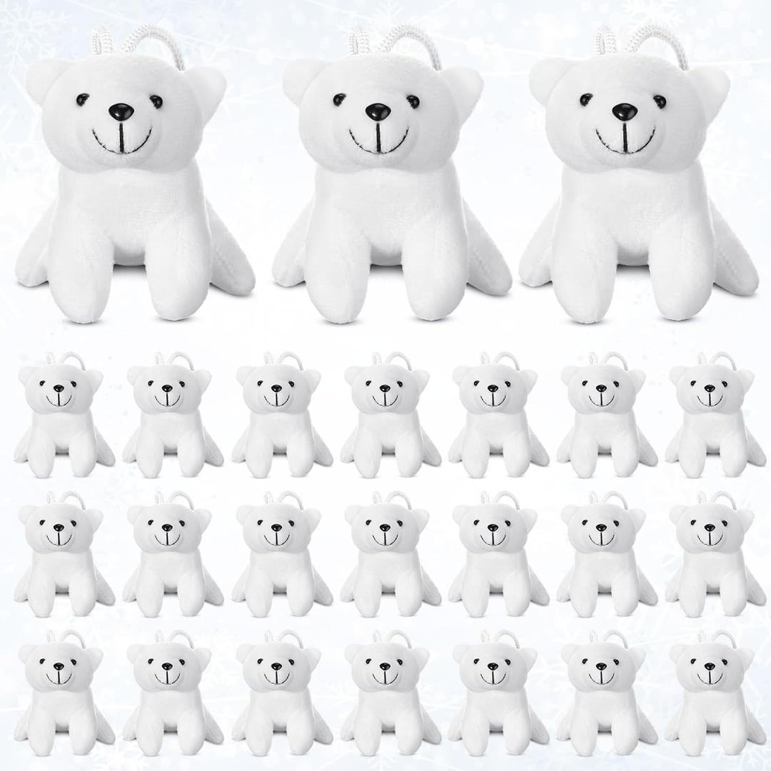 24 Pcs Polar Bear Stuffed Animal Small White Polar Bear Christmas Soft Cute Plush Toy Gifts for Winter Birthday Xmas Tree Decoration(Sitting)