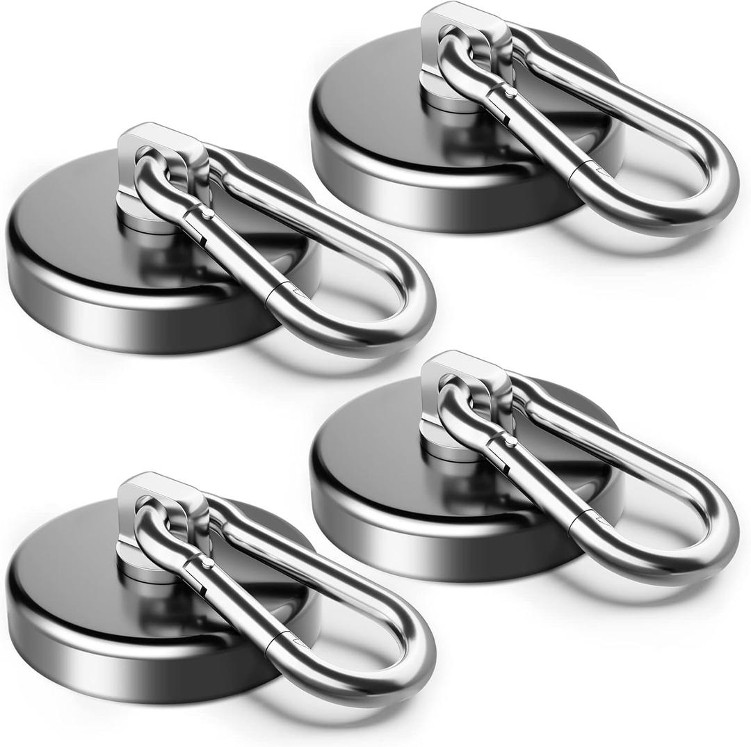 FINDMAG Magnetic Hooks 170LBS Heavy Duty with Carabiner Hook, Strong Magnetic Hooks for Hanging at Home, Office Locker, Workplace, Refrigerator, Cruise Ship or Travel (Black, 4)