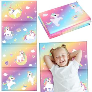 Shellwei Vinyl Nap Mat for Kids Preschool Daycare 52 x 20 x 1'' Kids Sleeping Folding Rest Mat for Toddler Boys Girls Baby Classroom Home Travel(Rainbow Unicorn)