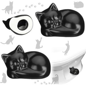 Wonderjune 2 Pack Toilet Bolt Caps Decorative Cat Toilet Bolt Screw Cover Caps Ceramic Cute Bathroom Decor Fun Themed Gadgets Replacement Parts(Black)