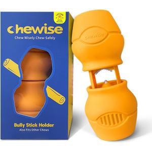 Chewise Bully Stick Holder, Improved Bully Sticks Holder, Ultimate Secure Heavy Duty, BPA-Free Safety Device to Prevent Choking, Fits Various Bully Sticks and Dog Sizes (Yellow)