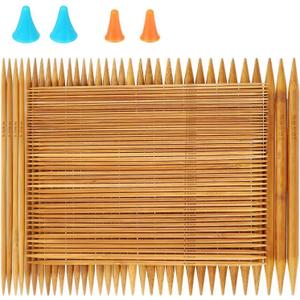 RELIAN Double Pointed , 75 Pcs Bamboo Knitting Needles Set, 15 Sizes from 2.0mm-10.0mm(8 Inches Length)+ 4Pcs Knitting Needles Point Protectors