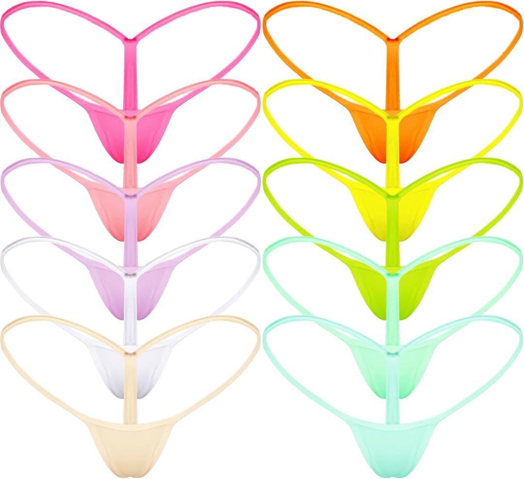 Mbotnee G-Strings Micro Thongs for Women Tiny Panties Low Rise T-back Underwear (10 Packs-multicolors 3)