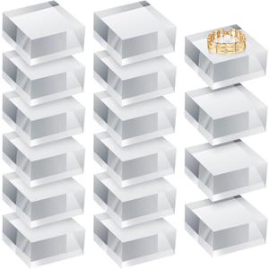 Remerry 16 Pcs Clear Acrylic Cube Blocks Square Display Block Clear Polished Acrylic Stamp Blocks Jewelry Display Stand Ring Showcase Holder Base(2 x 2 x 1 Inch)