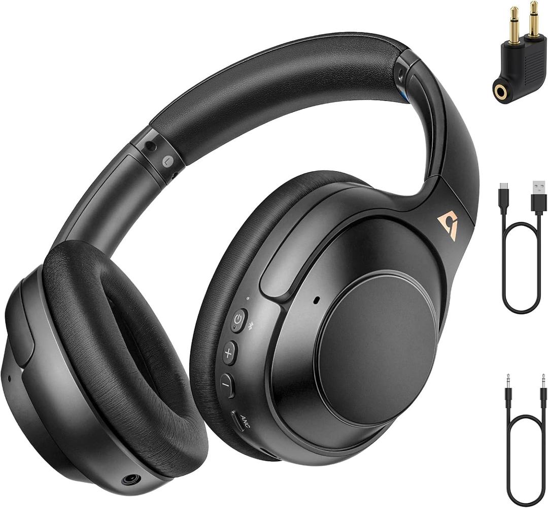 Riibox Y7Pro Hybrid Active Noise Cancelling Headphones, LDAC HiRes Audio, 100H Playtime, Bluetooth 6.0, Customize EQ via App, Comfort Fit Wireless OverEar Headphones for Home Office Travel, Black