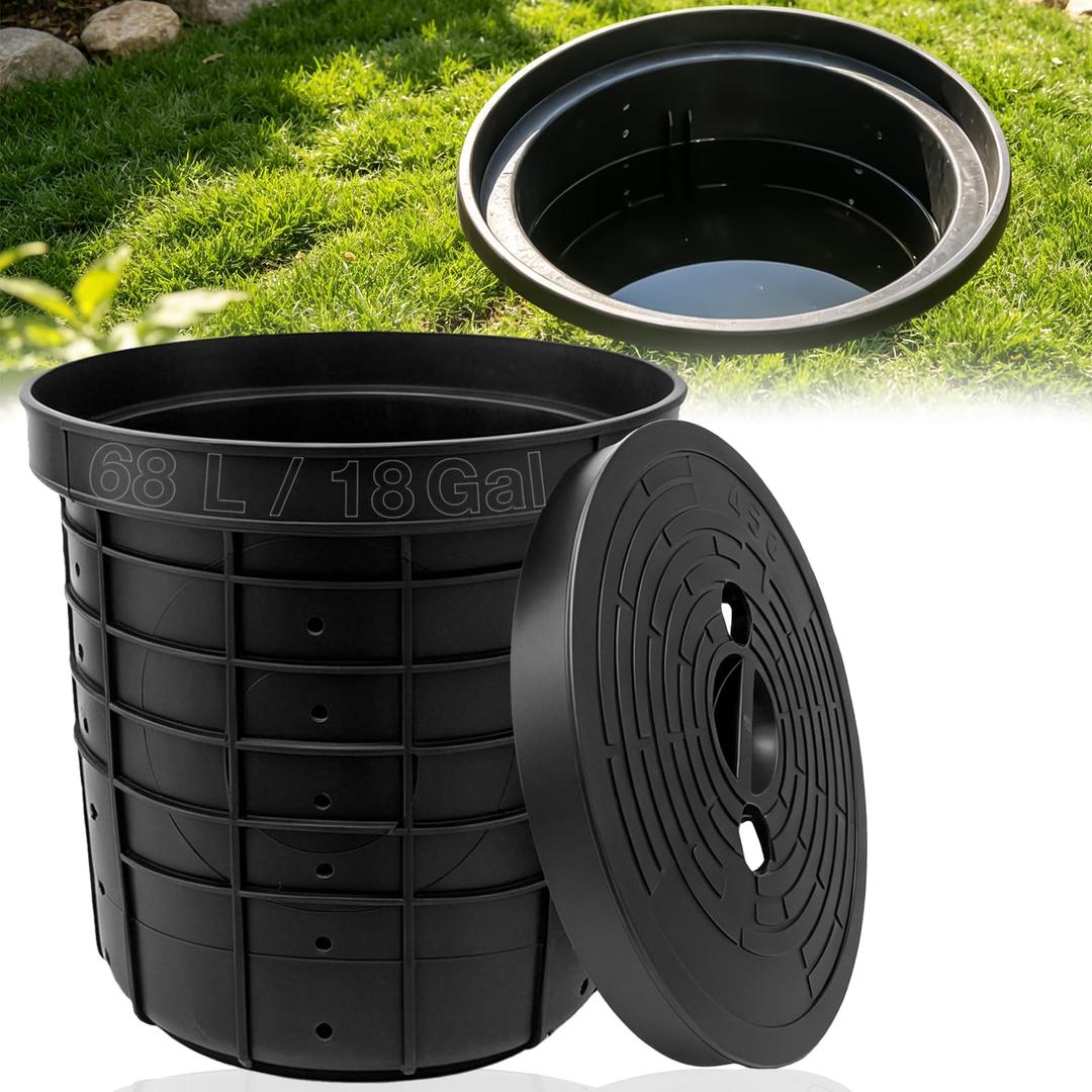 18.5" Large Size Perforated Sump Pump Basin with Lid, 18 Gal Heavy Duty Pre-Drilled Sump Pump Catch Basin Kit for Yard Drainage Systems, Basement & Crawl Space,Corrosion-Resistant Sump Pump Bucket 68L 