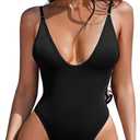 ESONLAR Women's Sexy Plunging V Neck Bathing Suit Open Back One Piece Swimsuits (Black), Medium