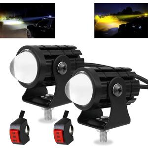 2pcs Super Bright 24W LED Two-Color White Amber Spotlight + 2pcs ON-ON-OFF Switch, Waterproof auxiliary Motorcycle Headlight Fog Light, Universal For Car Truck ATV Offroad SUV Driving Work Spot Lamp