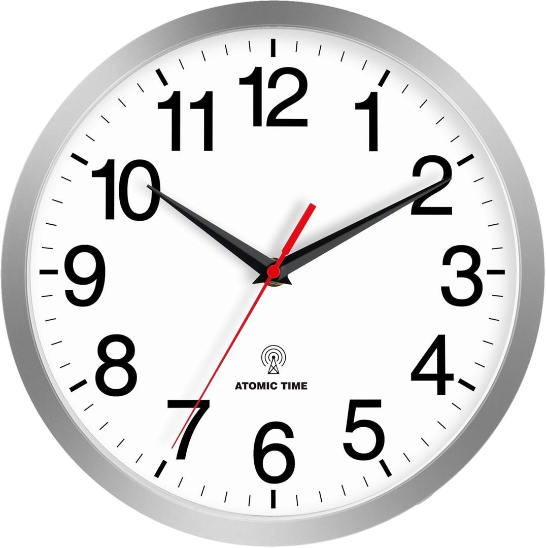 Atomic Wall Clock Modern 14 Inch Battery Operated Analog Clock Decorative for Bedroom Kitchen Bathroom Office Home Living Room (Silver)