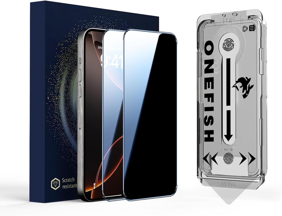 OneFish Privacy Screen Protector for iPhone 15 Pro Max, Full Edge Coverage 6.7" 15 Pro Max, Bubble Free, Easy Installation, Auto Dust-Elimination, 2 Pack