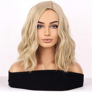 BERON Blonde Wigs for Women Short Curly Wavy Wig Girls Ash Blonde Color Body Heat Resistant Synthetic Hair Wig for Cosplay Party or Daily Use