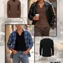 Ficerd 3 Pack Men's Big and Tall V Neck Shirts Cotton Long Sleeve Tops Plus Size Lightweight T-Shirts Casual Basic Tees (X-Large, Black, Army Green, Brown)