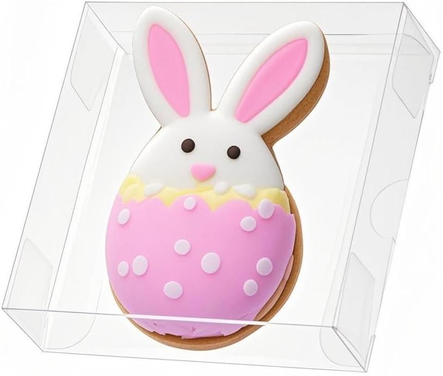 50 Pack 4x4x1.2inch Clear Single Cookies Boxes with Full Window Plastic Boxes Bakery Packaging for Small Treat Macaron Donut Chocolate Dessert Party Christmas Valentine's Mother's Day Birthday