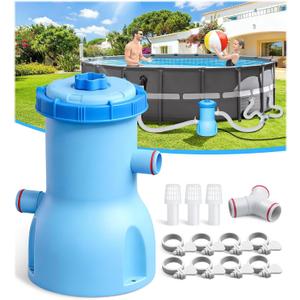 Standard Series Above Ground Pool Filter Pump - 800 GPH Flow Rate | Rapid Circulation & Micro-Debris Filtration, Pool Cartridge Filter Pump System - Keep Water Crystal Clean & Clear-Deep Blue