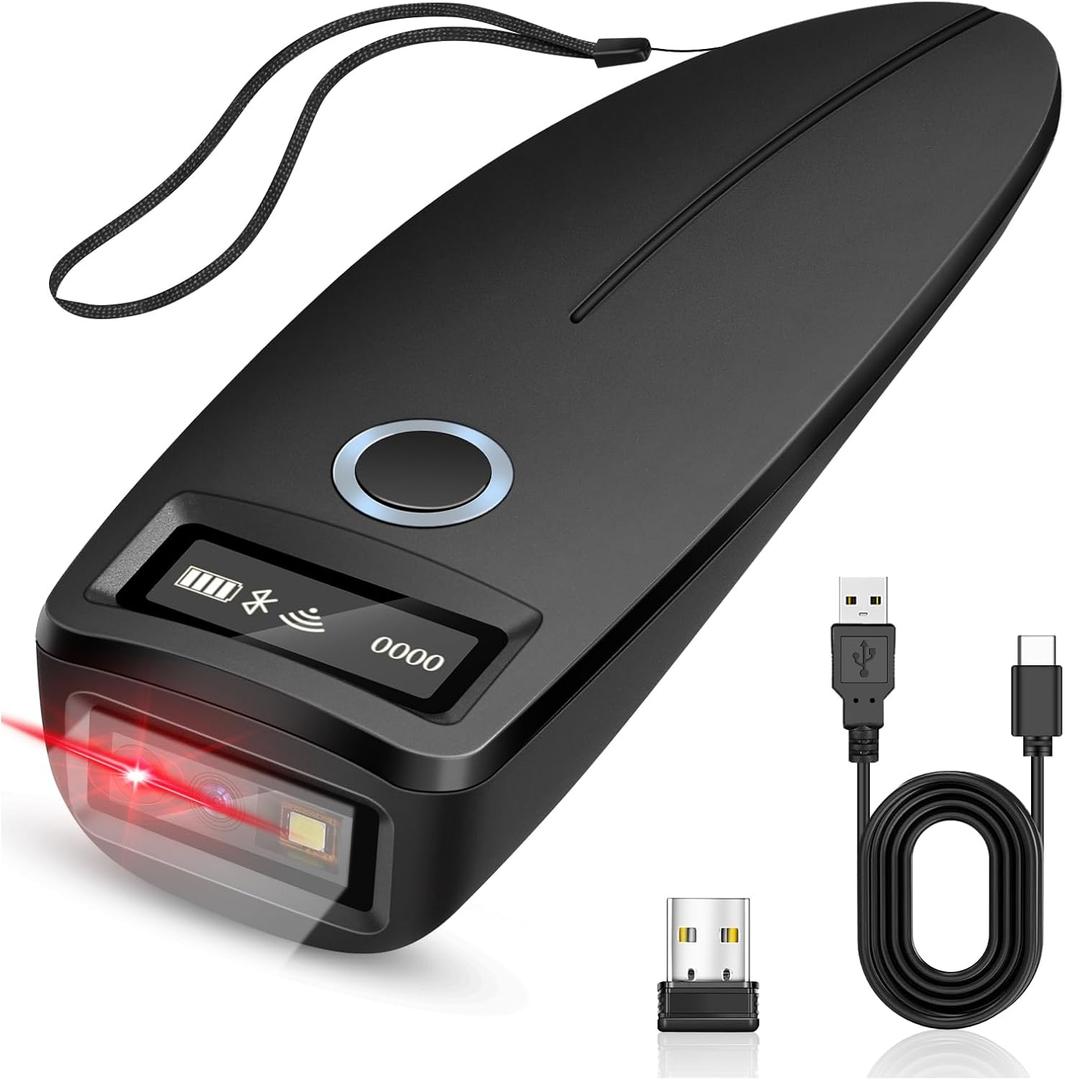KUIIYER Mini Bluetooth Barcode Scanner, Wireless 2D QR 1D Bar Code Scanners with OLED Digital Display & AI Voice, Small Portable Handheld Barcode Reader for iPhone, Android, iPad, PC Computers & POS