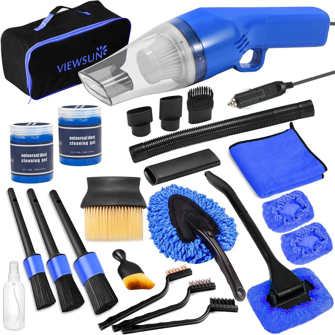 Viewsun 18PCS Car Cleaning Kit, Car Interior Detailing Kit with Blue High Power Handheld Vacuum, Detailing Brush Set, Windshield Cleaner, Cleaning Gel, Complete Auto Accessories for Men, Women