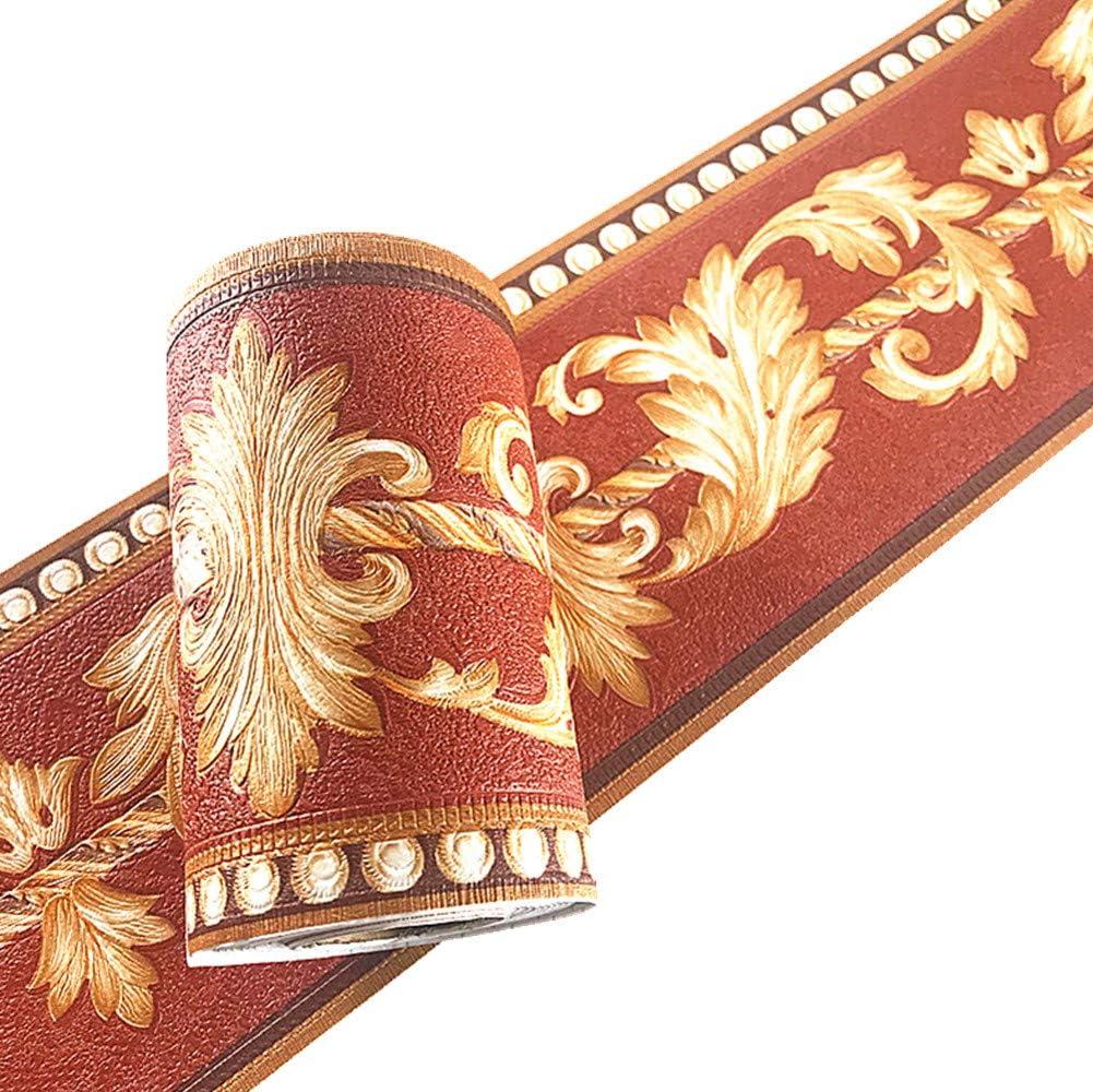 5 Meters Colored Flower Wallpaper Border Peel & Stick Wall Covering Kitchen Bathroom Bedroom Tiles Decor Sticker (Gold)