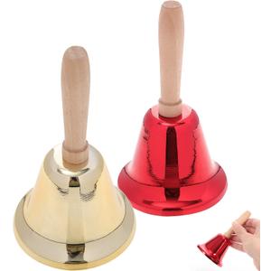 2 Pack Hand Bells with Handle Metal Rattle Bell for Camping Hiking Outdoor Safety Alert Holiday Decoration Classroom Use 4.72 X 2.48 X 2.48 in